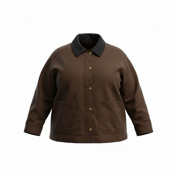 Old Navy Women’s Plus Size 2X Brown Canvas Barn Jacket Zip Snap Corduroy - Picture 2 of 9